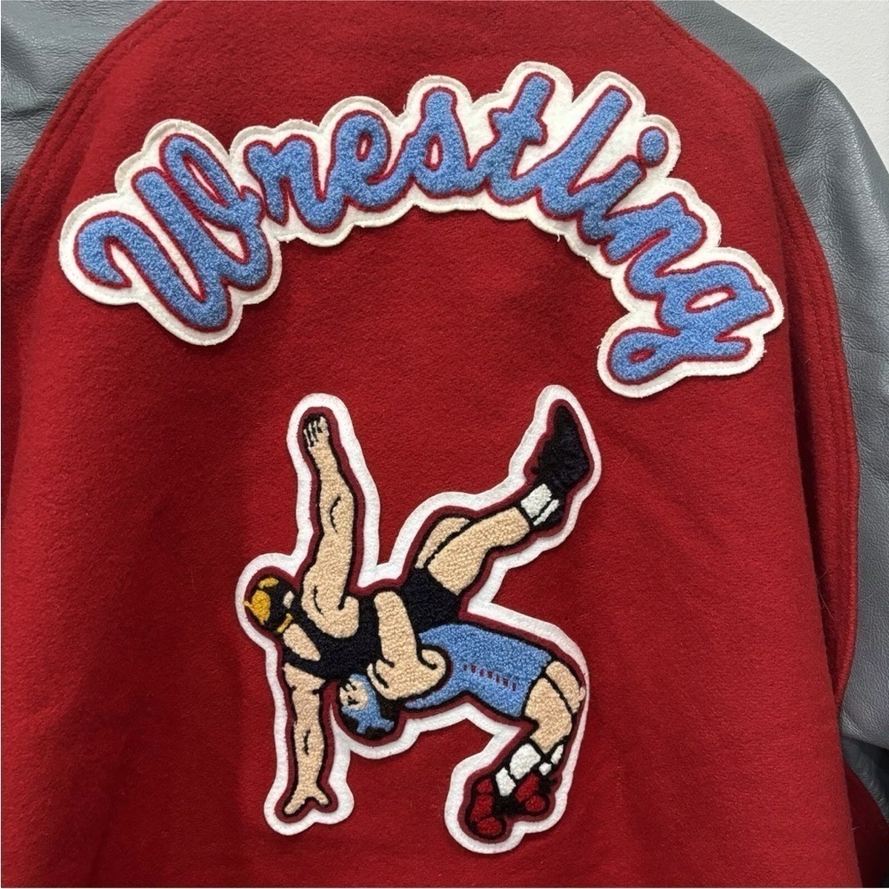Rennoc Classic Wrestling Peaches Wool Blend Leather Bomber Jacket Men’s Size 2XL - Picture 6 of 14